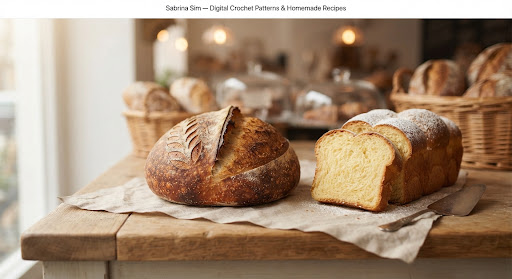 Artisanal sourdough boule and sweet loaf on linen